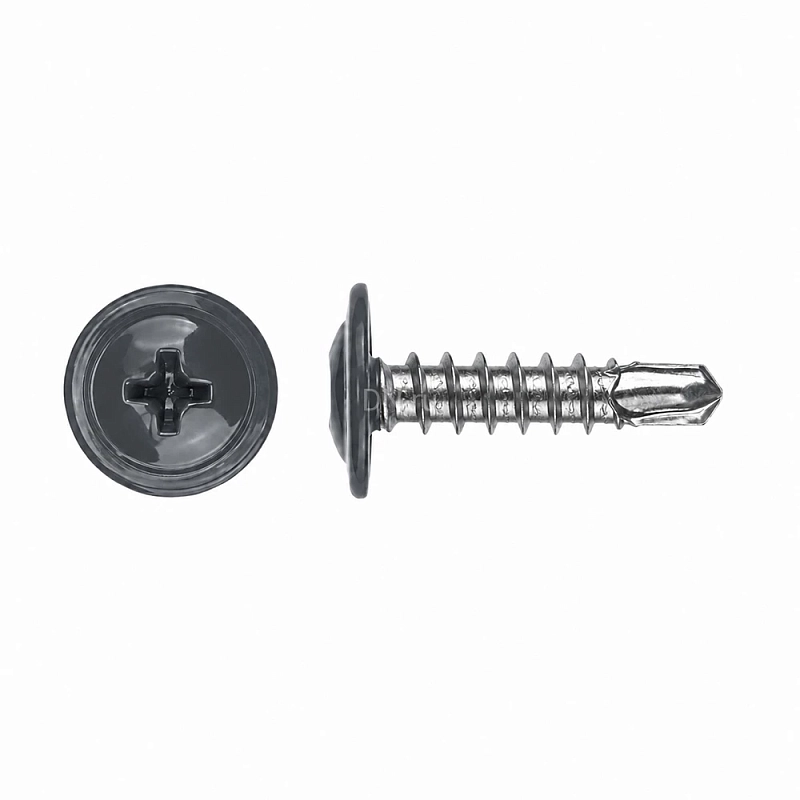 Саморез Китай 4.2х19 RAL7024 (15кг), головка - пресс-шайба, диаметр - 4.2мм, длина - 19мм, материал - сталь, наконечник - сверло, покрытие - порошковая окраска, цвет - графитовый серый, фасовка - 15кг