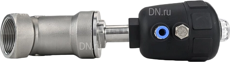 Клапан отсечной пневматический 1 1/4″ Ду32 Ру25, корпус - нержавеющая сталь SS316, резьбовой, Y-образный, корпус привода - пластик (VSP3241P-T-1PNC)